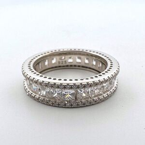 NEW Sterling Silver Eternity Princess Cut CZ Ring Wedding Band 925 Size 7